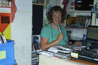 Marcelle recording a radio show in her Amsterdam home, Netherland, August 2010 